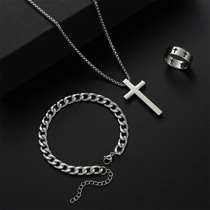 Conjunto de Joias Prata e Preta Luxuoso Masculino