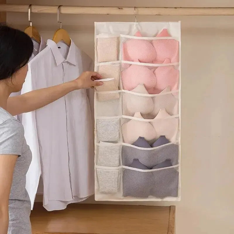Bolsa de Armazenamento Suspenso de 2 lados para Roupa intimas, Meias, Sutias.