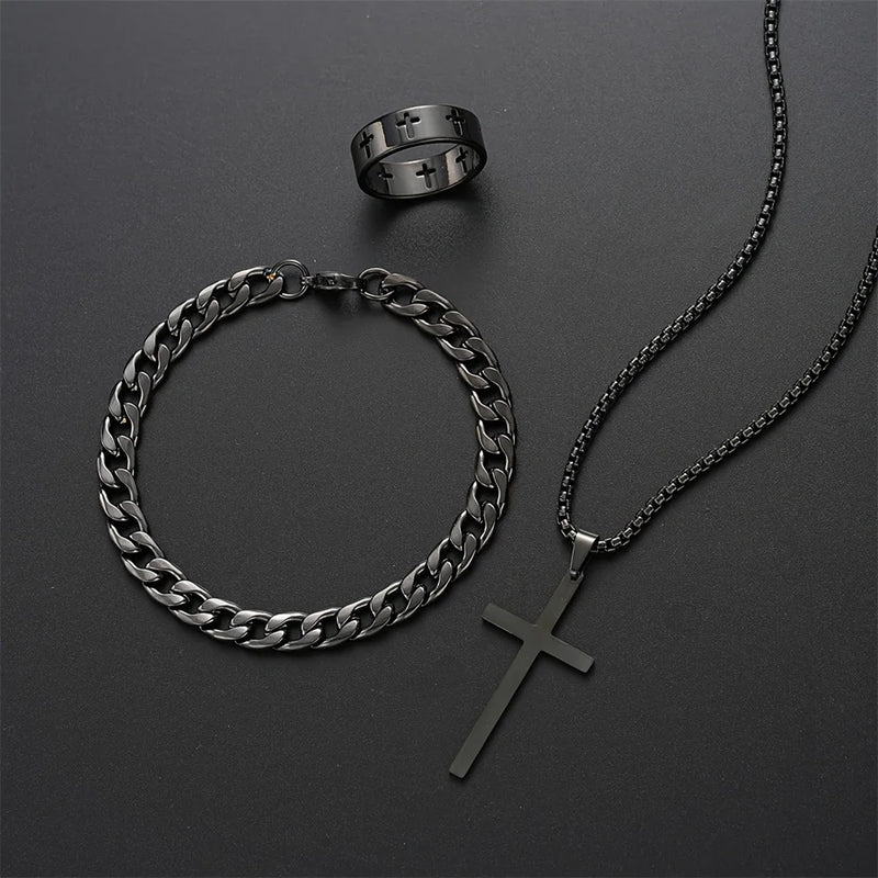 Conjunto de Joias Prata e Preta Luxuoso Masculino