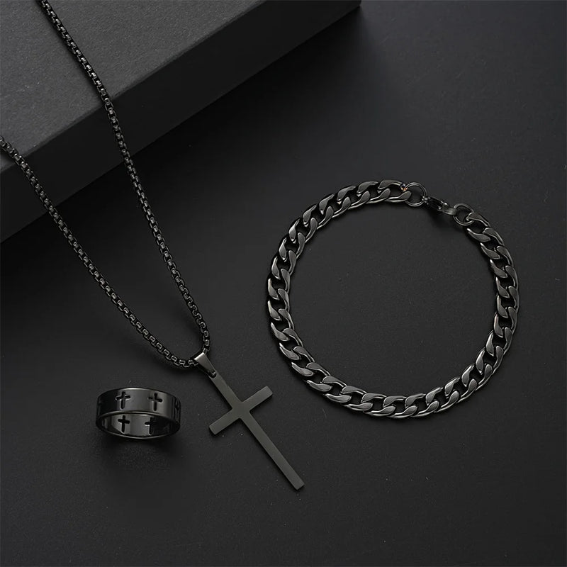 Conjunto de Joias Prata e Preta Luxuoso Masculino