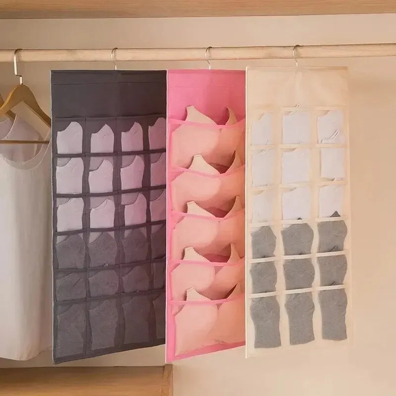 Bolsa de Armazenamento Suspenso de 2 lados para Roupa intimas, Meias, Sutias.