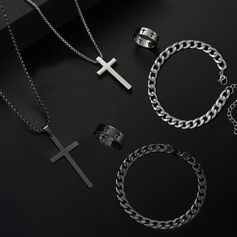 Conjunto de Joias Prata e Preta Luxuoso Masculino